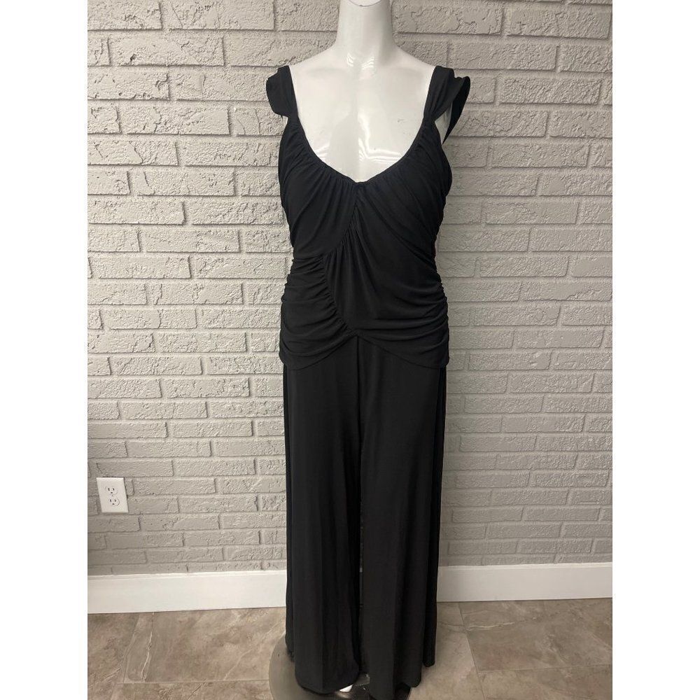 NWT Shape Fx Black Side Ruched Wide Leg Shapewear Jumpsuit Size 12